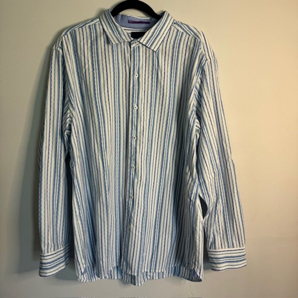 Tommy Bahama Men's Long Sleeve Blue & White Striped Button Down Shirt Size XL